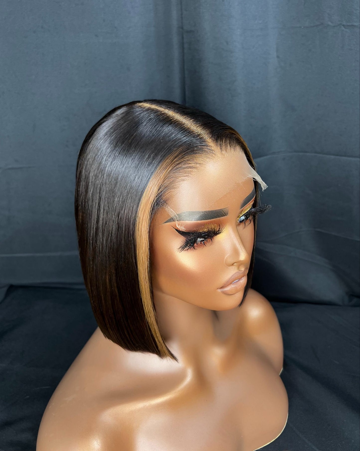 “ATARAH” 5x5 LACE CLOSURE, FRONT MONEY PIECE HIGHLIGHT, 11- INCH, BLUNT CUT BOB