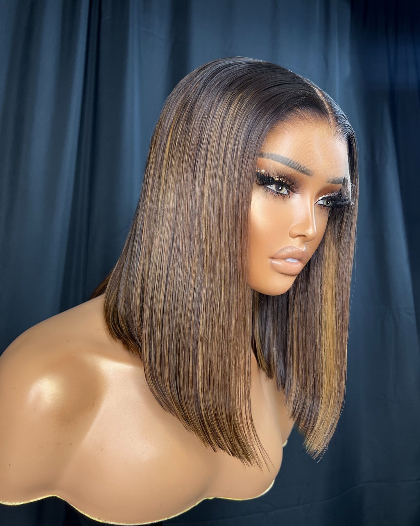 “CHELLE” 5x5 HD LACE, 14 POLEGADAS, MECHAS PERSONALIZADAS BOB, PERUCA SEM COLA
