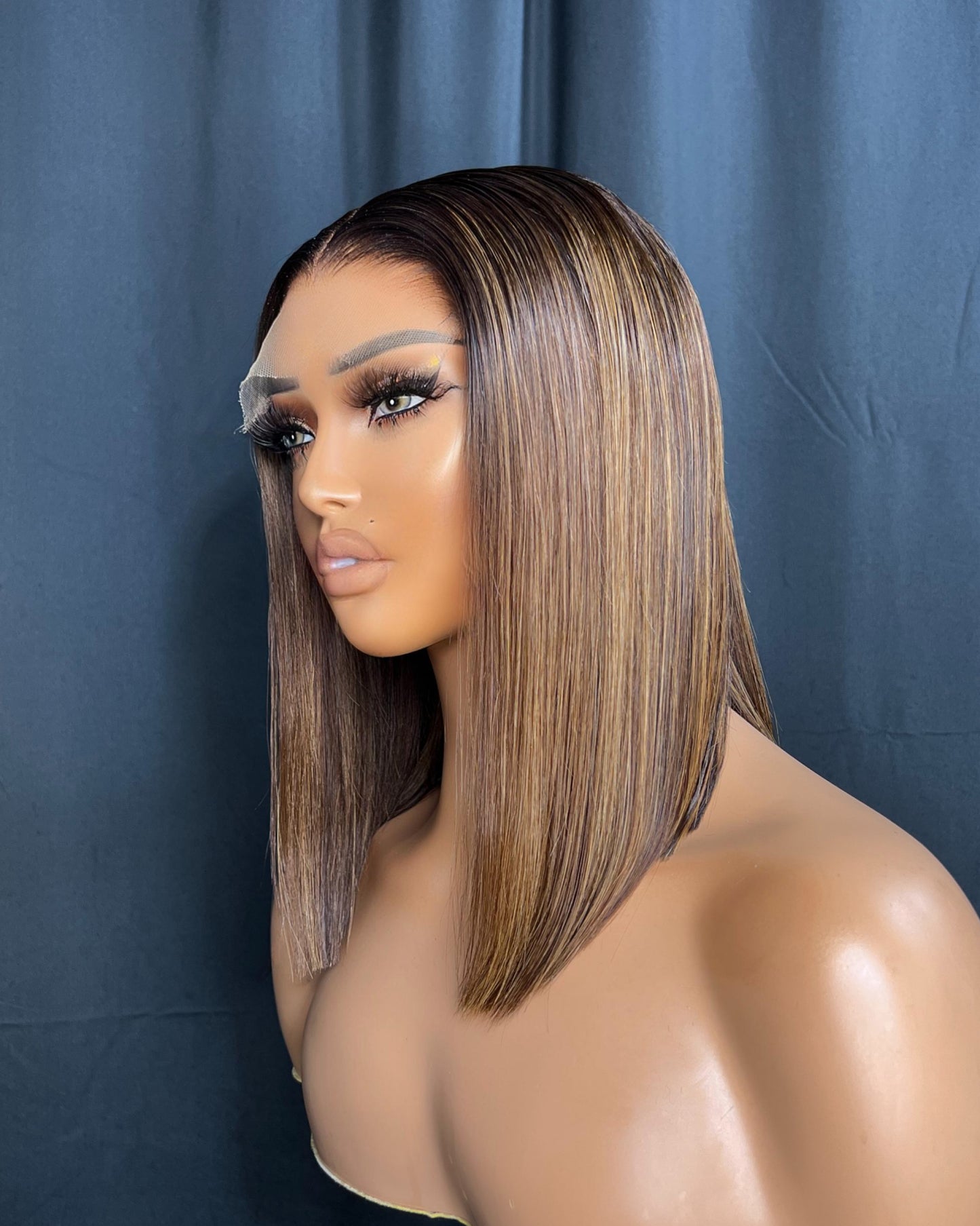 “CHELLE” 5x5 HD LACE, 14 POLEGADAS, MECHAS PERSONALIZADAS BOB, PERUCA SEM COLA