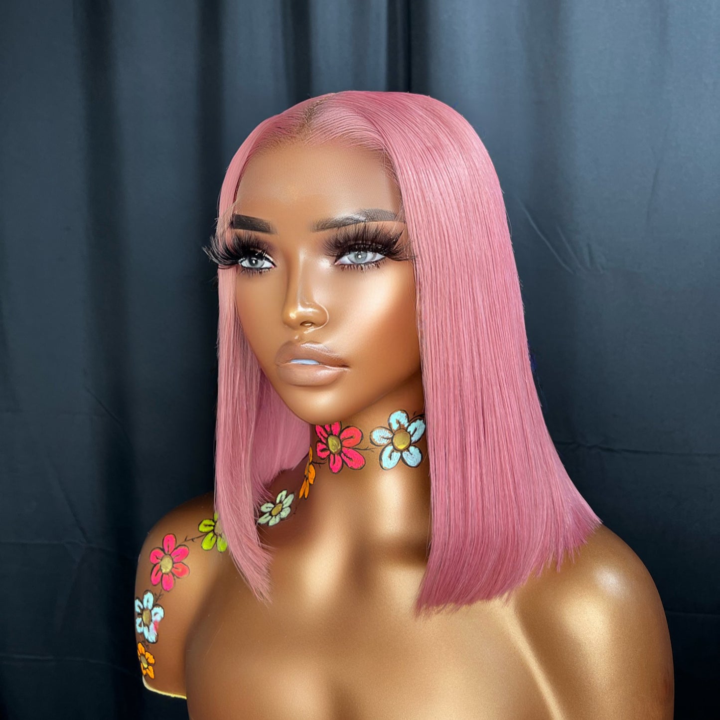 "Rosé" READY TO SHIP WIG, 5X5 HD LACE, PINK HAIR WIG, BLUNT CUT WIG, 12 INCH GLUELESS BOB WIG