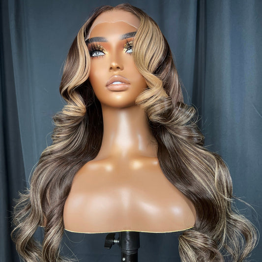 “INDIA” READY TO SHIP WIG, 22 INCH WEAR AND GO WIG, BALAYAGE HIGHLIGHTS, GLUELESS WIGS FOR BEGINNERS