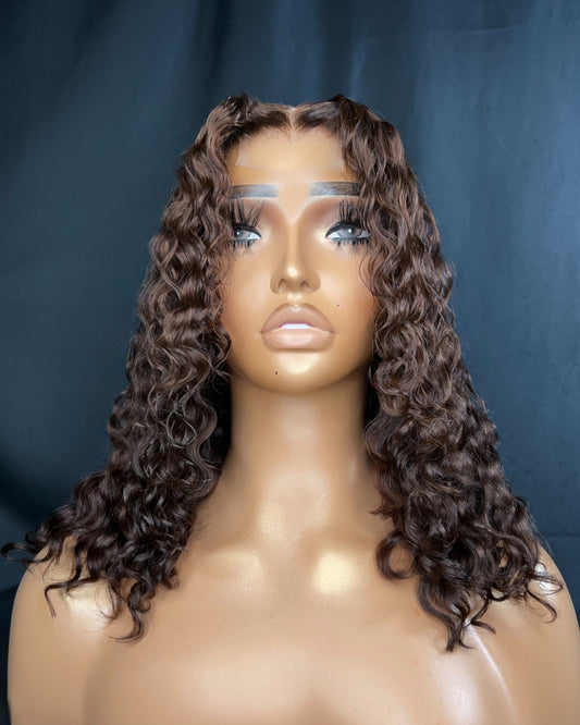 “JUSTINA” LARGE CAP, 2X6 HD LACE CLOSURE, 12-INCH, CURLY, READY TO SHIP WIG