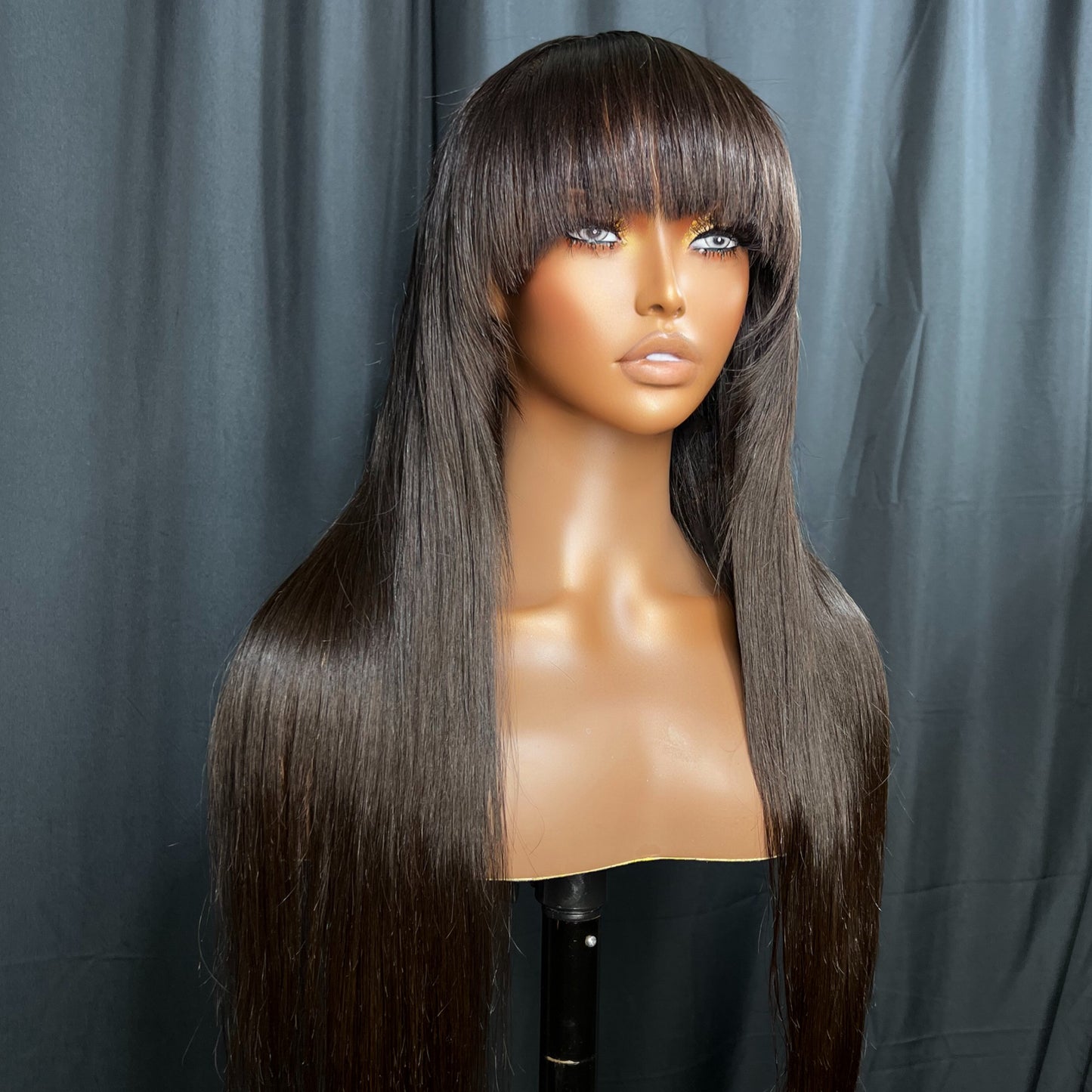 “RAVEN” READY TO SHIP WIG, LONG HUMAN HAIR WIGS WITH BANGS, GLUE-LESS 22 INCH WIG