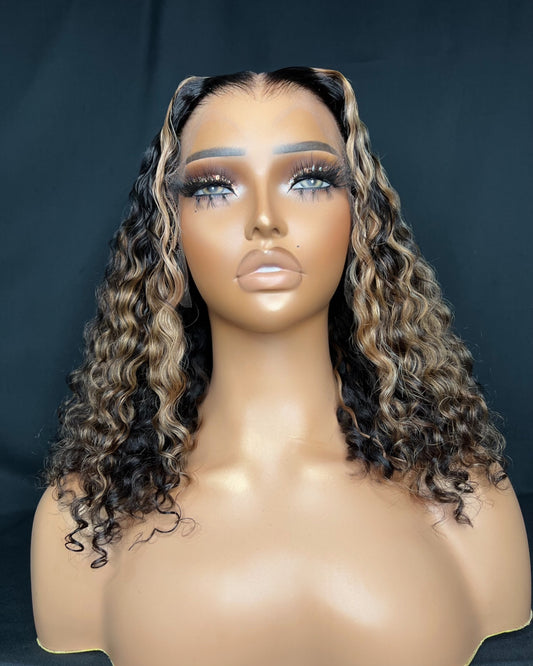"STAR" SMALL CAP, 13x4 HD LACE FRONTAL, 12 INCHES, BRAZILIAN CURLY, READY TO SHIP WIG