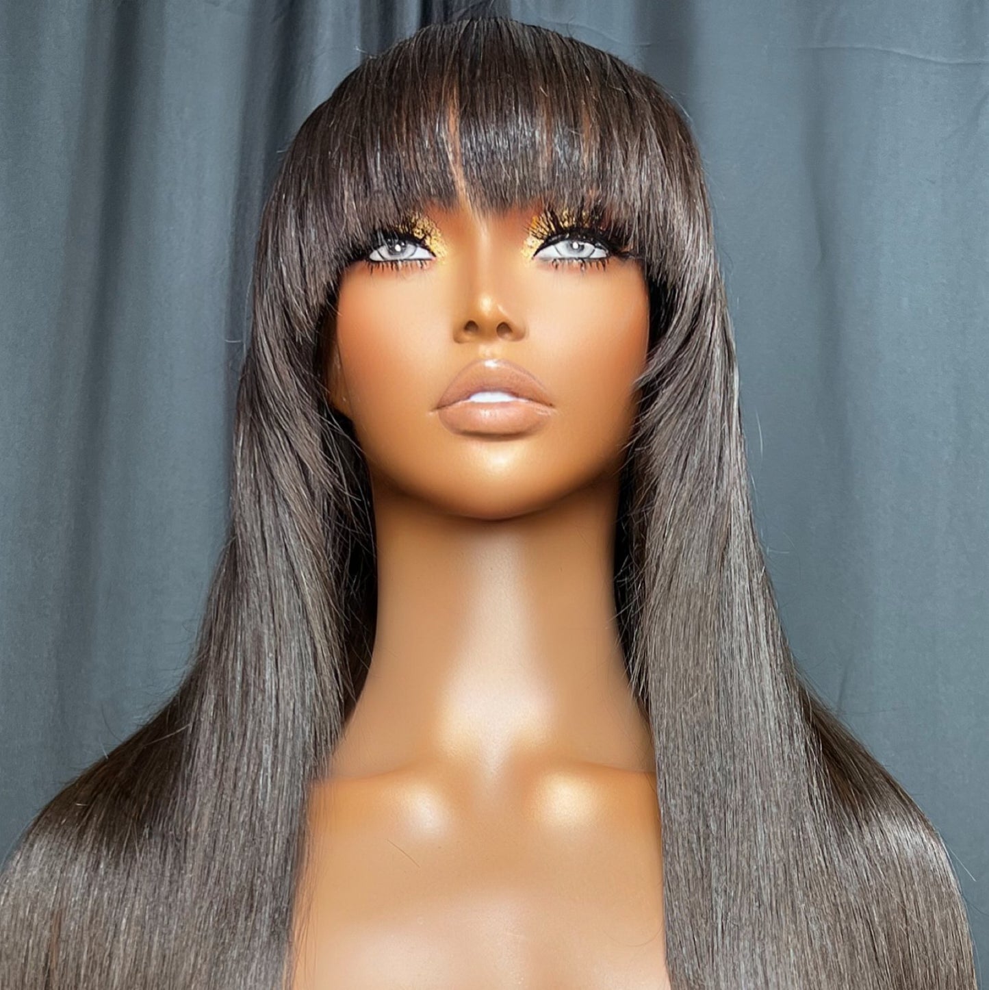 “RAVEN” READY TO SHIP WIG, LONG HUMAN HAIR WIGS WITH BANGS, GLUE-LESS 22 INCH WIG