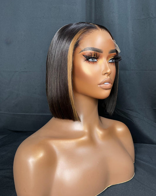 “ATARAH” 5x5 LACE CLOSURE, FRONT MONEY PIECE HIGHLIGHT, 11- INCH, BLUNT CUT BOB