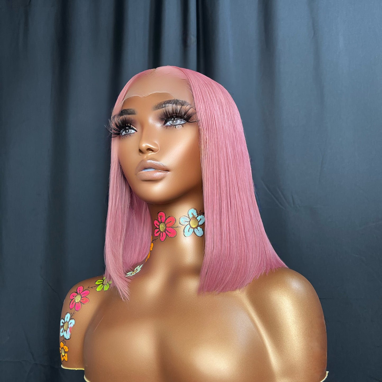 "Rosé" READY TO SHIP WIG, 5X5 HD LACE, PINK HAIR WIG, BLUNT CUT WIG, 12 INCH GLUELESS BOB WIG