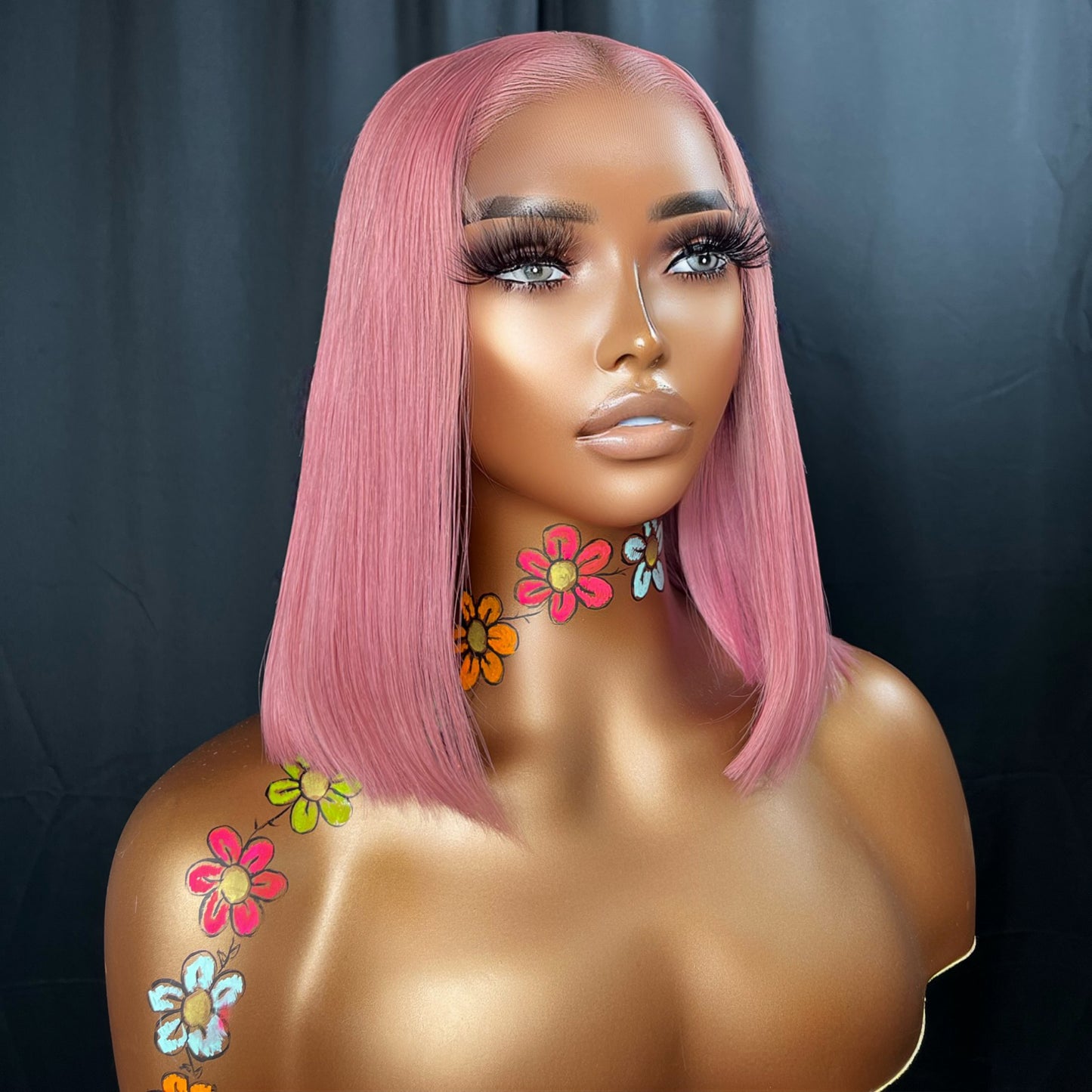 "Rosé" READY TO SHIP WIG, 5X5 HD LACE, PINK HAIR WIG, BLUNT CUT WIG, 12 INCH GLUELESS BOB WIG