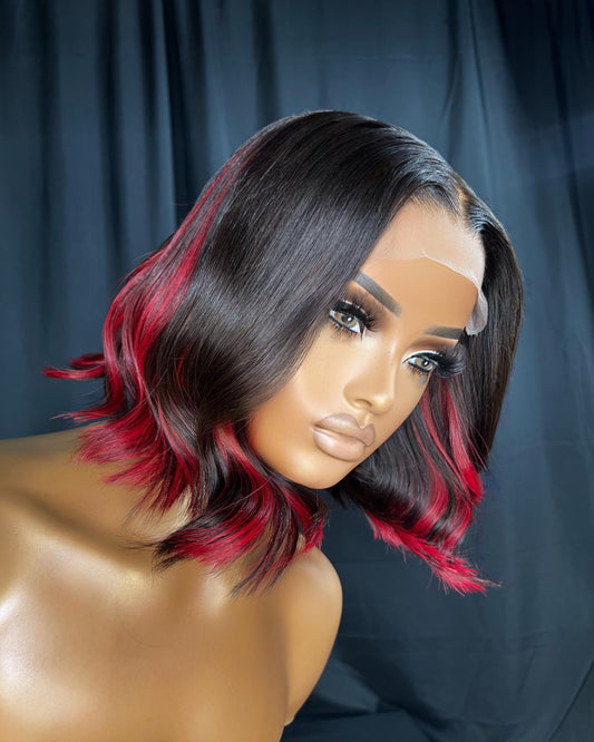 “PRIYA” 5X5 CLOSURE, 12 INCH WIG, RED HUMAN HAIR BOB WIG, LAST 3 YEARS PLUS, READY TO SHIP WIG